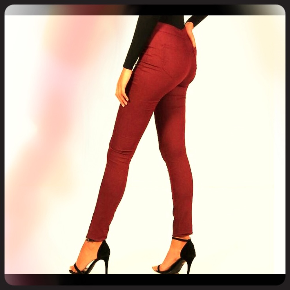 Burgundy High Waist Jeans