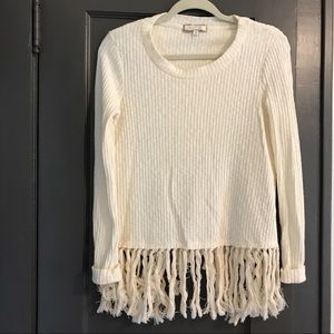 Anthro open back fringe sweater