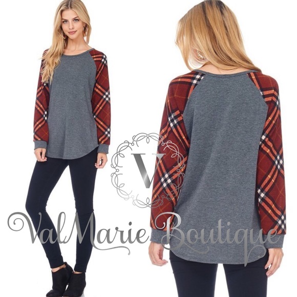 LAST! Plaid sleeves soft top - Picture 2 of 2