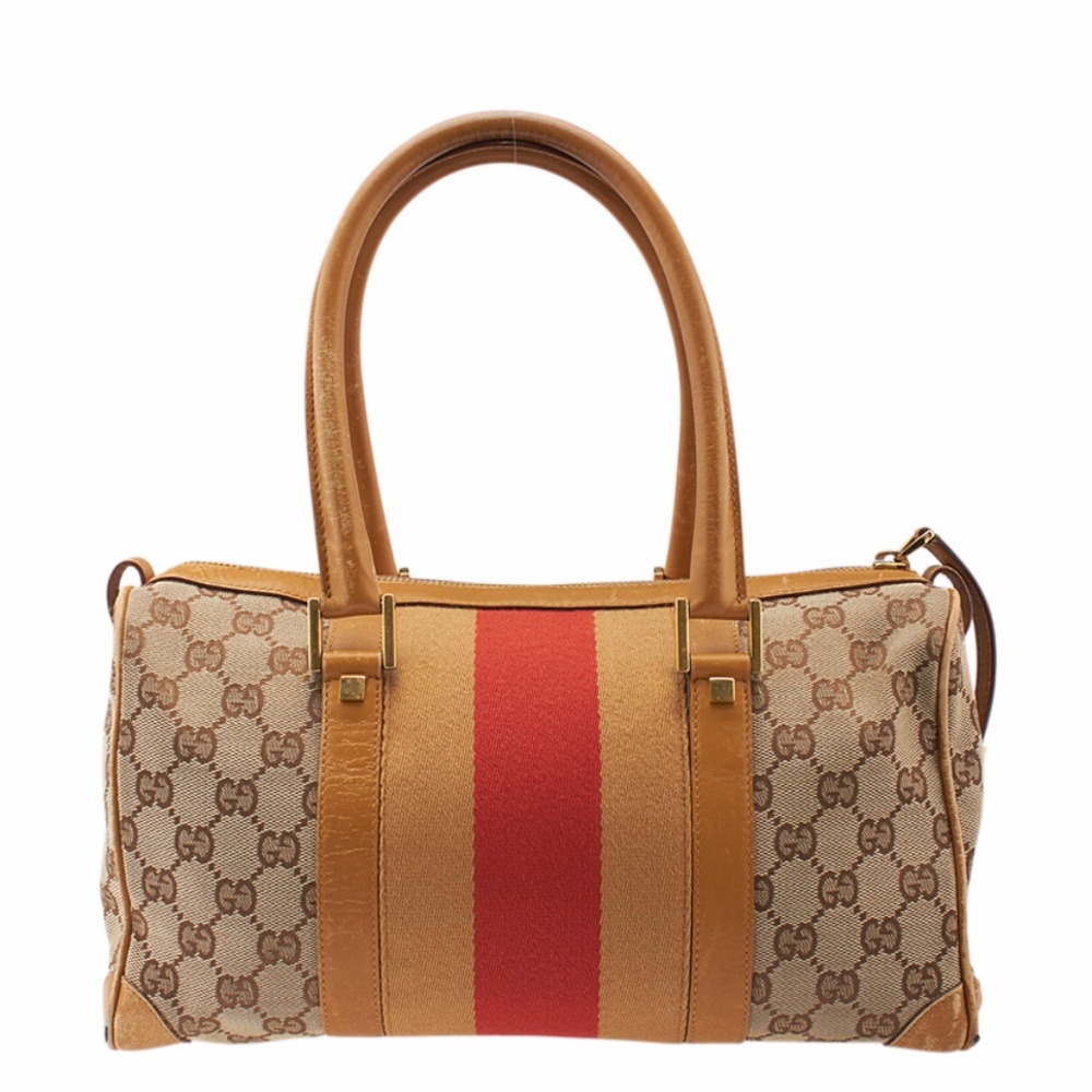 Gucci Boston Web GG Canvas & Tan Satchel (137489) - Picture 3 of 8
