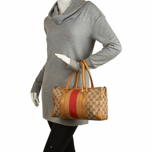 Gucci Boston Web GG Canvas & Tan Satchel (137489) - Picture 2 of 8