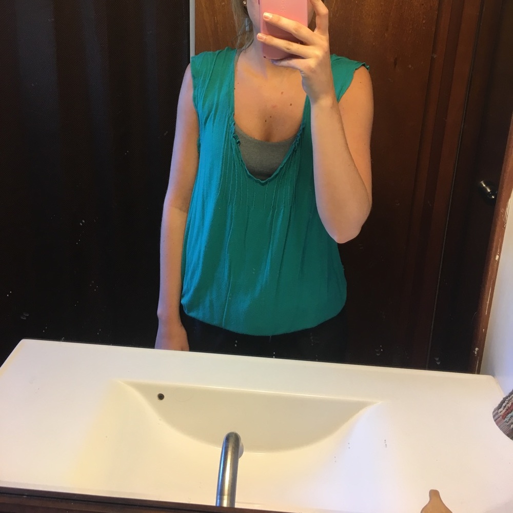 Teal no sleeve dress shirt