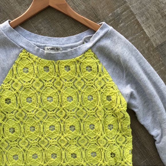 Sam & Lavi (Anthro) Sweatshirt w neon lace overlay - Picture 2 of 4