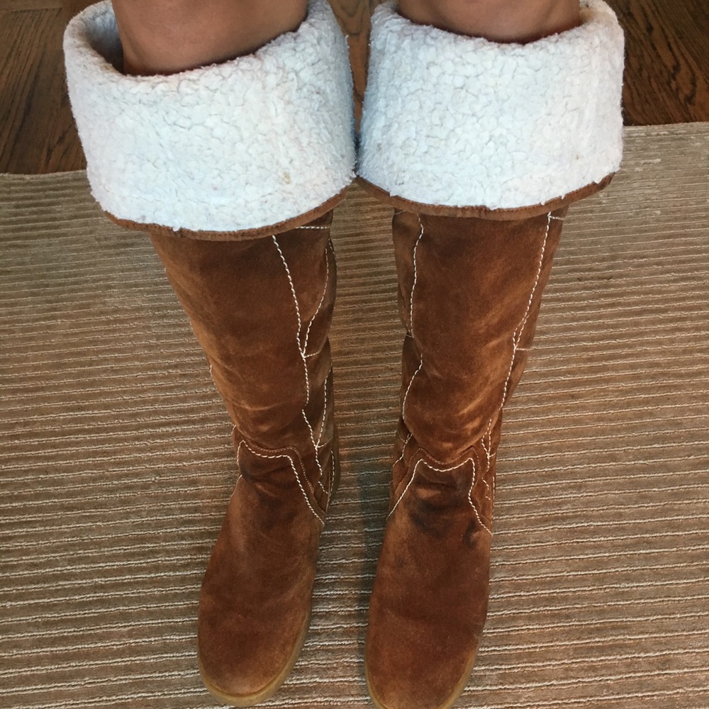 MICHAEL KORS WEDGE KNEE HIGH/FOLD OVER SUEDE BOOTS - Picture 4 of 8