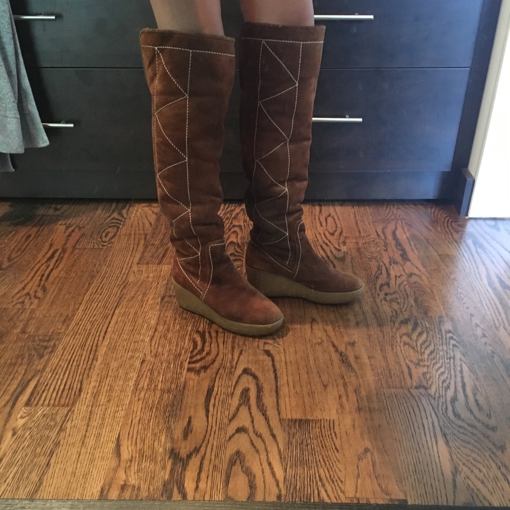 MICHAEL KORS WEDGE KNEE HIGH/FOLD OVER SUEDE BOOTS - Picture 5 of 8