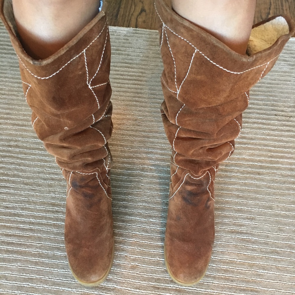 MICHAEL KORS WEDGE KNEE HIGH/FOLD OVER SUEDE BOOTS - Picture 7 of 8