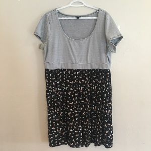 Multi-color knit and woven skater dress