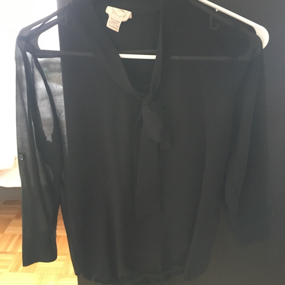 Black sheer blouse with bow