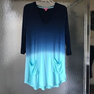 Swim suite cover up, blue ombré, size XS