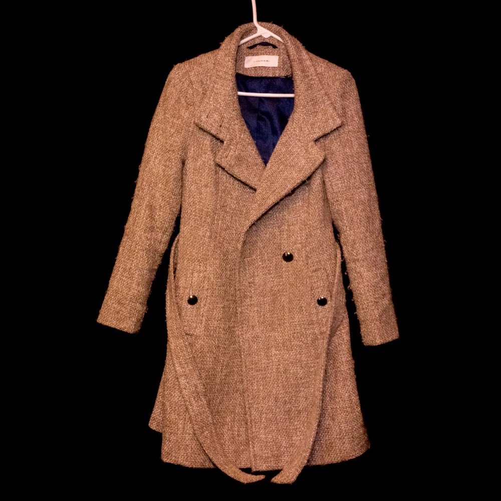 TTAHARI Below Knee Length Tan knitted Pea Coat