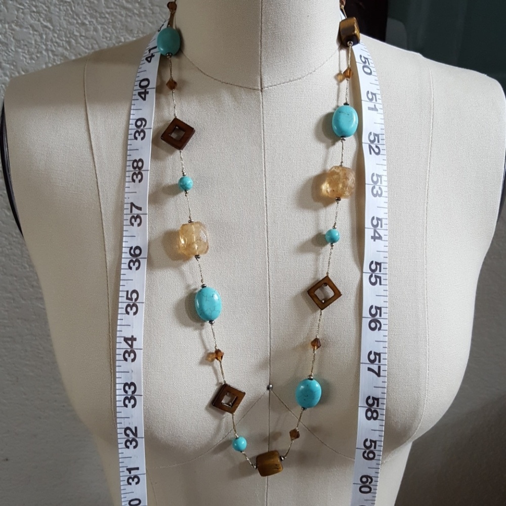 Boho turquoise & tortoise stone necklace