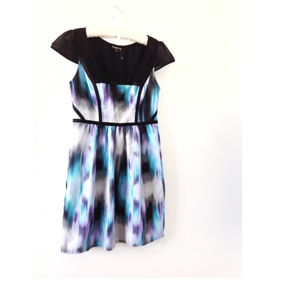 BlueJuice Short Midi Dress. Blue Black Aqua Purple