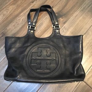 Tory Burch Bombe Black Leather Tote