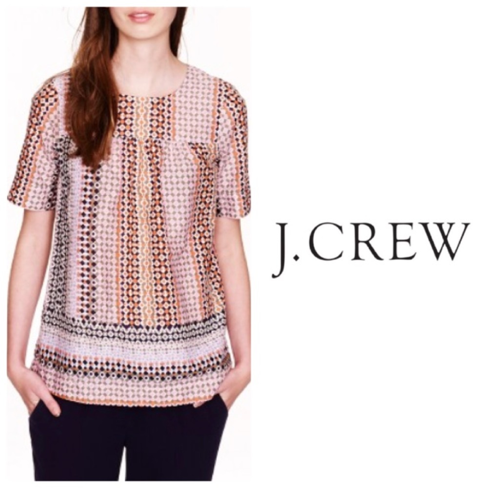 J. Crew Pink Geo Babydoll Top