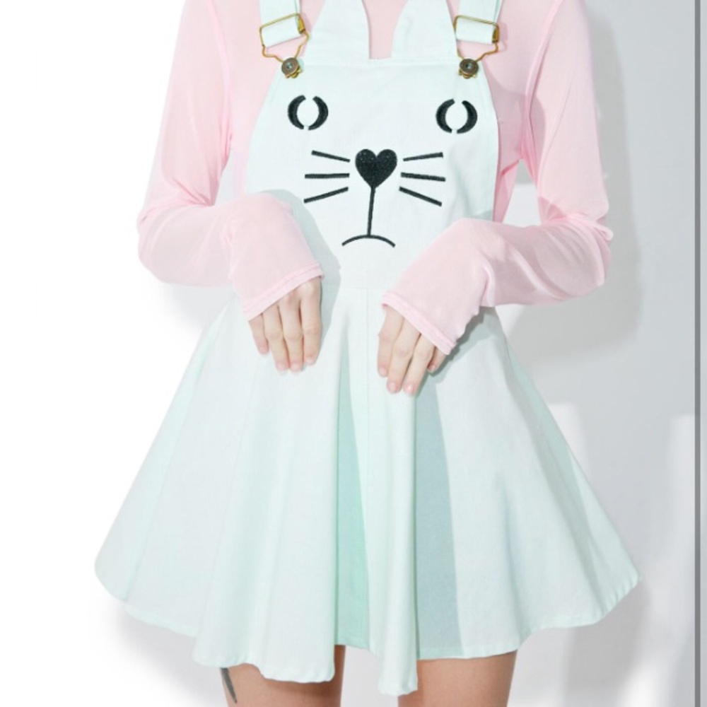 Kawaii mint overall kitten dress