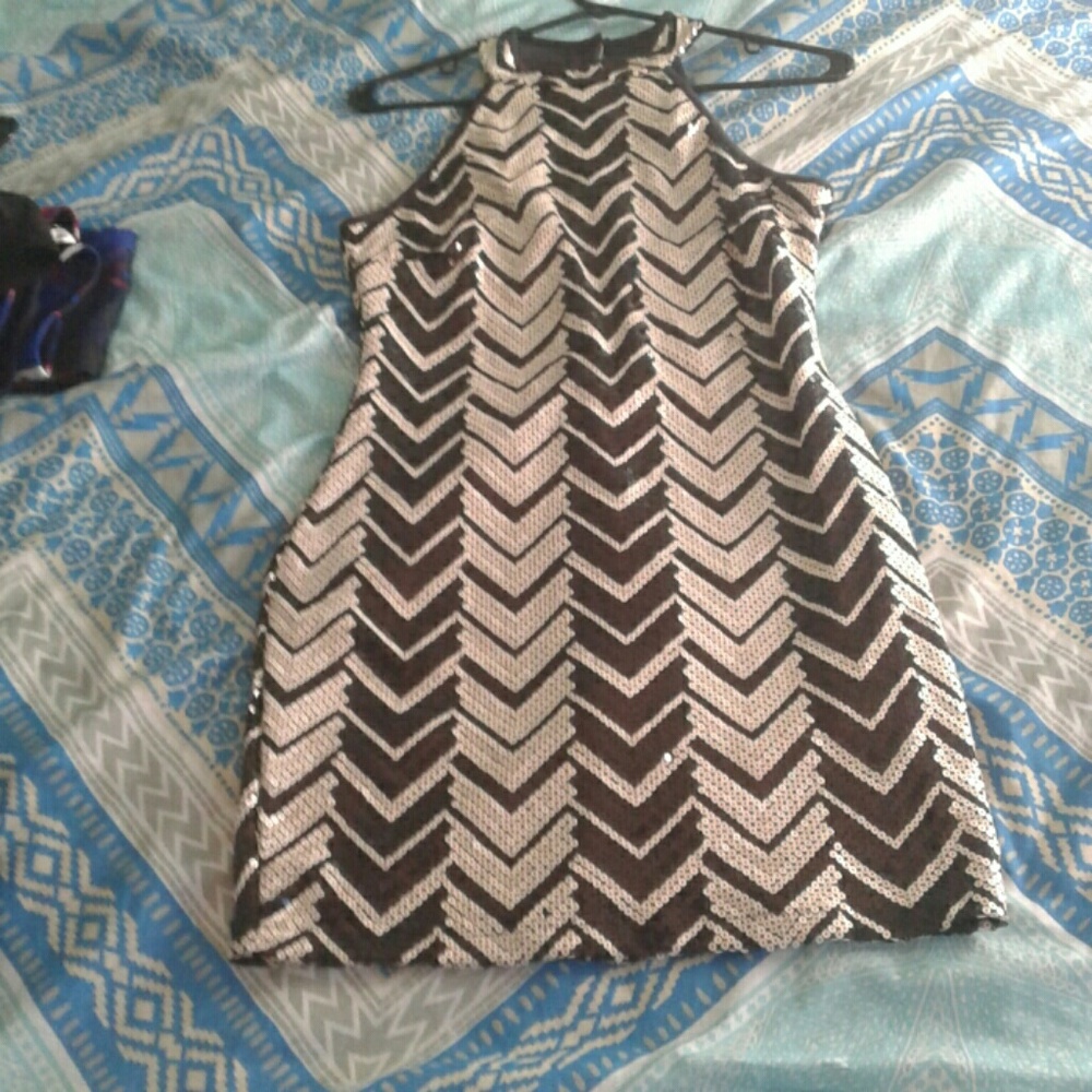 Black and white sequin dress