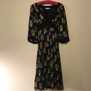 TOPSHOP Gold Floral Black Chiffony Empire Dress