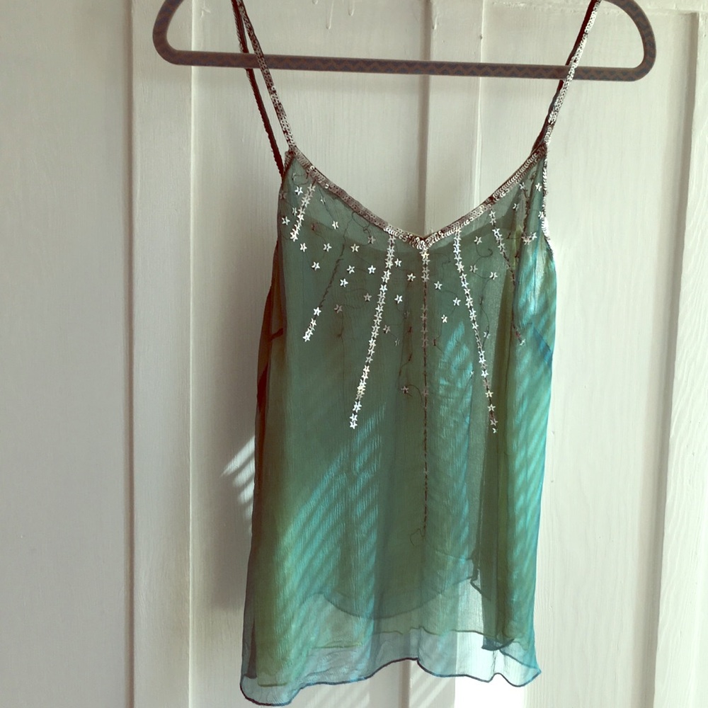 sheer silk turquoise top by lux