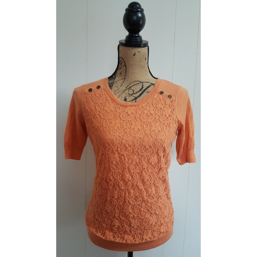 🍒 The Limited Small Lace Front Orange Sweater Top