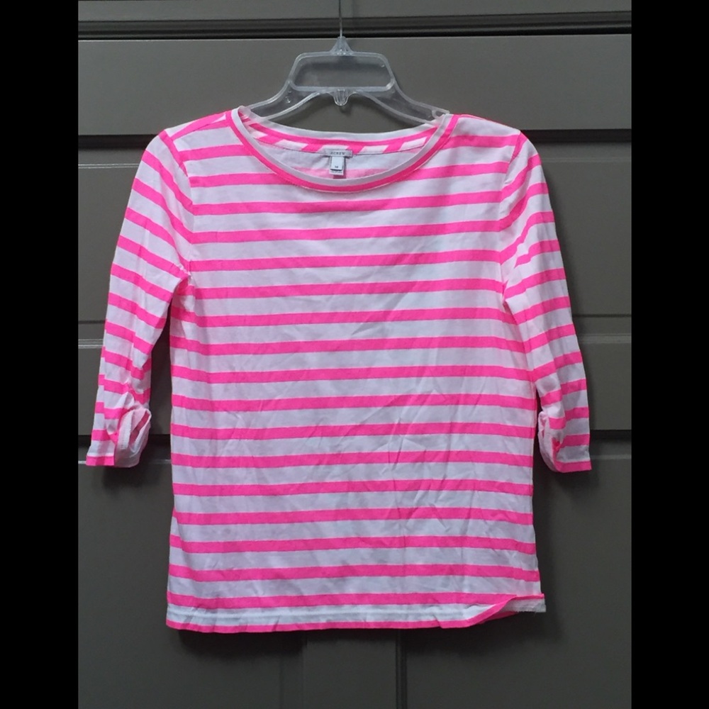 J.crew pink and white stripe 3/4 top!