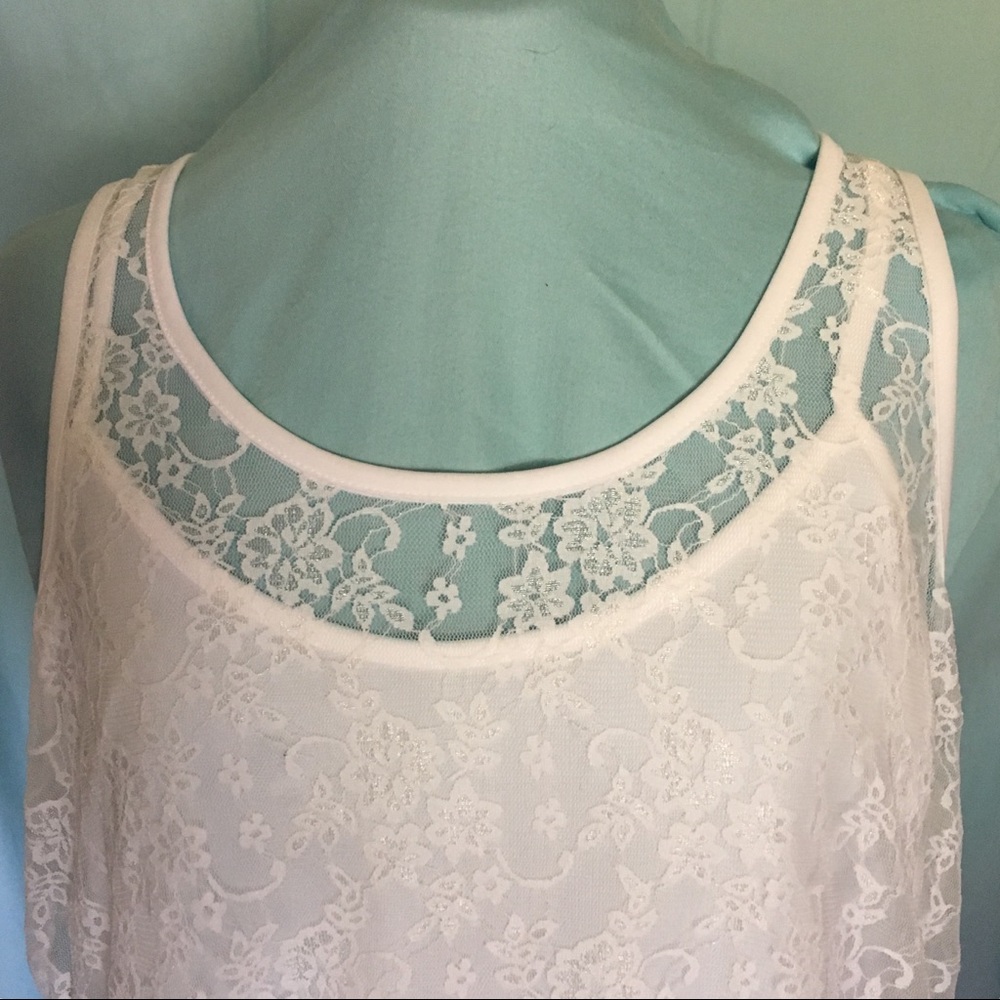 White Lace Blouse with Attached Camesole - Picture 2 of 4