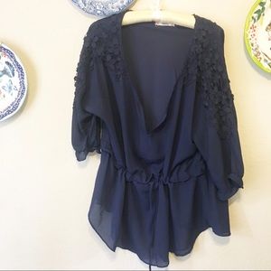 Navy blue open front blouse