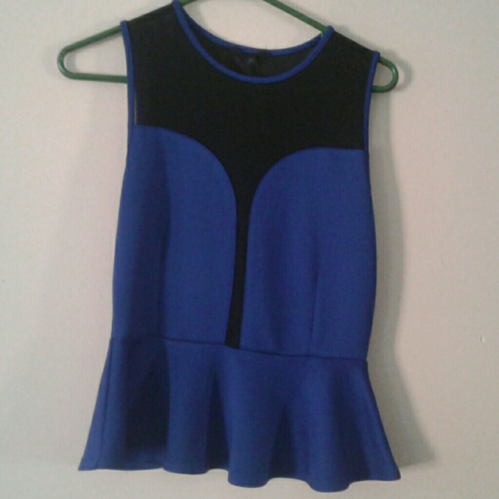 Mesh royal blue peplum top