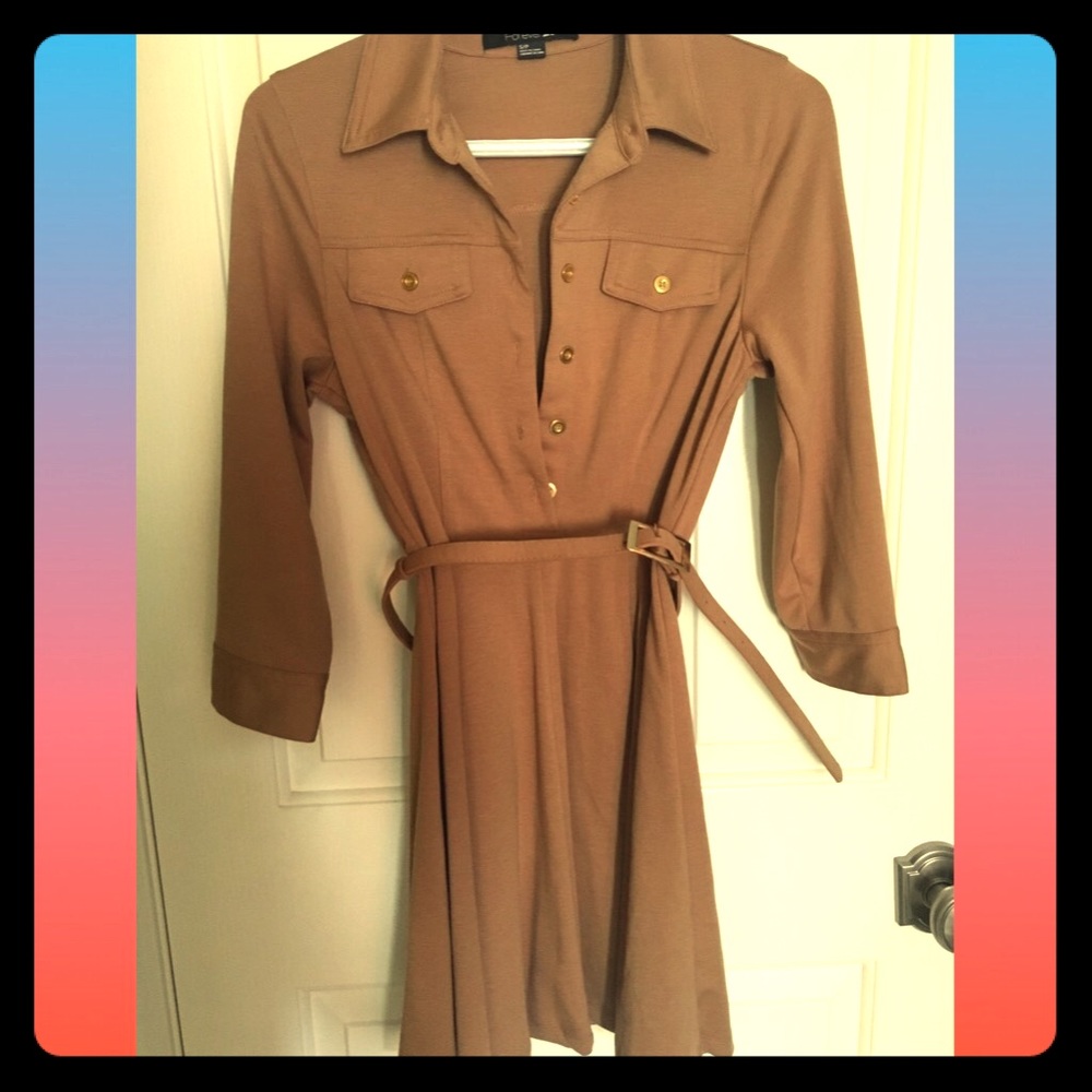 Forever 21 Tan Belted Dress S/P very cute