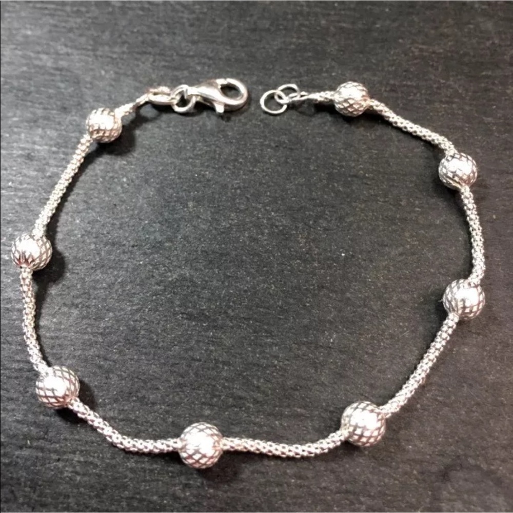 New Solid 925 Silver Italian Ball Link Bracelet