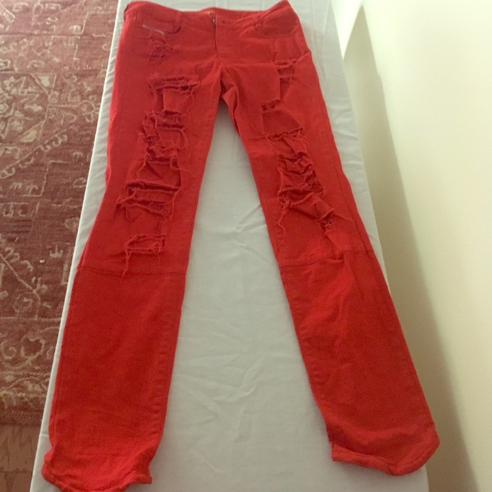 Diesel red distressed pants sz 27