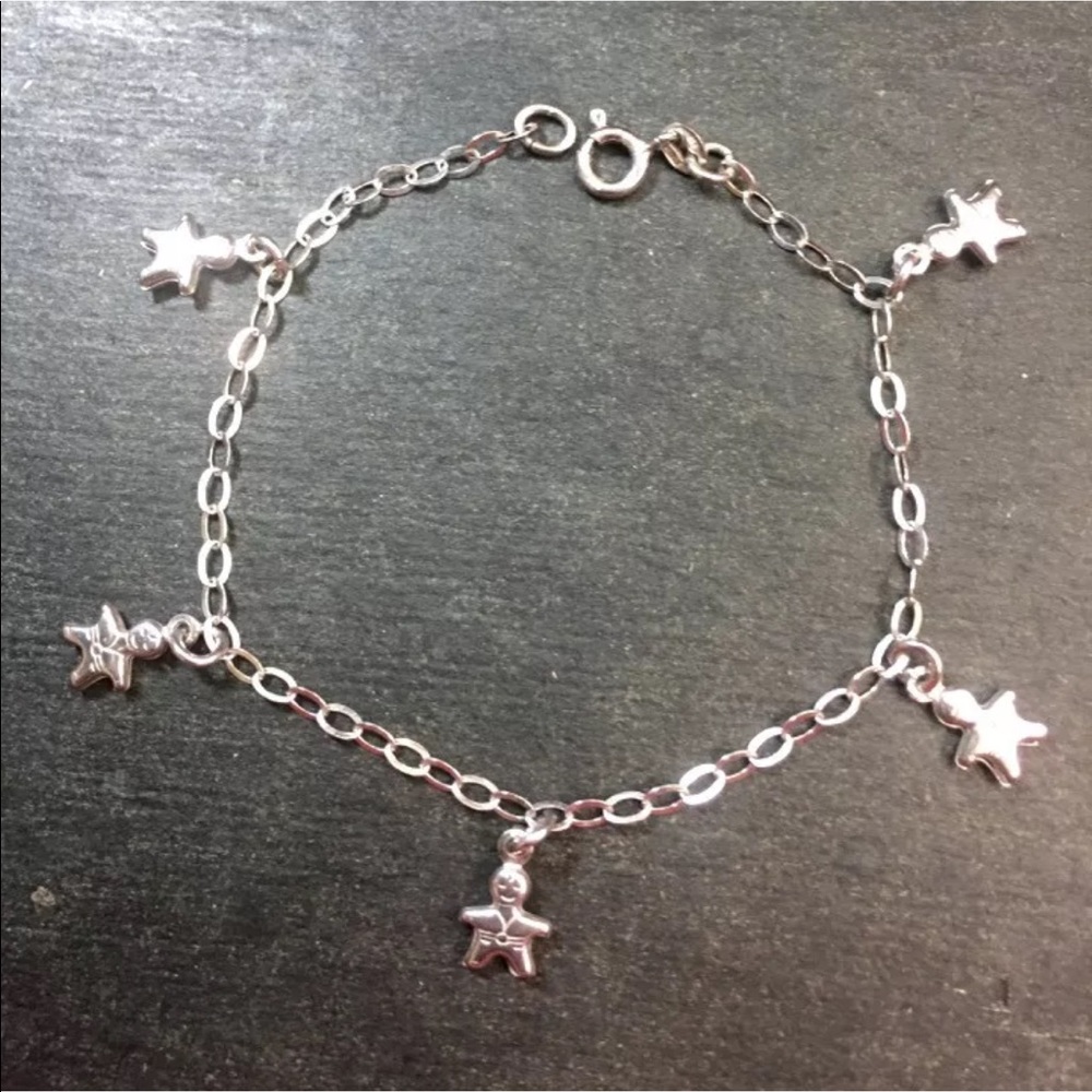 14k On Silver Boy Dangling Charms Link Bracelet
