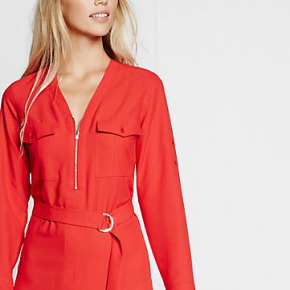 Express long sleeve zip front shirt dress