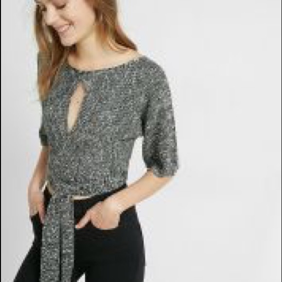Express Sweaters - Express NWOT grey keyhole cropped wrap sweater Sm