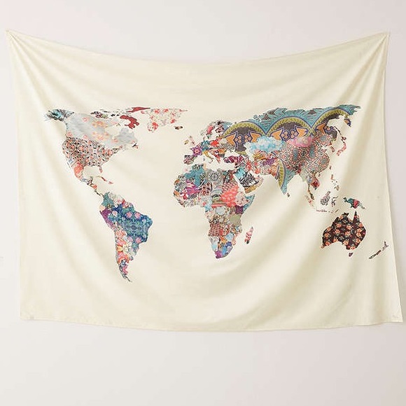 World Map Pattern Tapestry - Picture 2 of 3