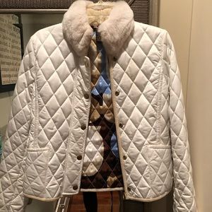 Coach winter white quilted coat w/rabbit fur