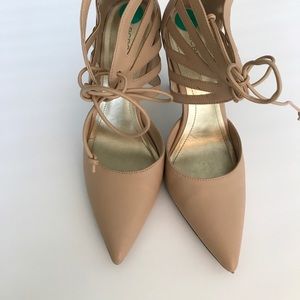 BCBGeneration Tan Pointy Toe Pumps!