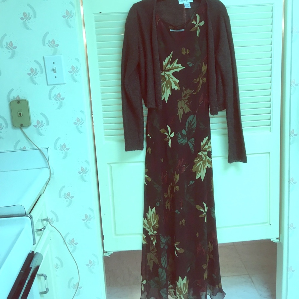Brown Fall Floral Dress and Shrug
