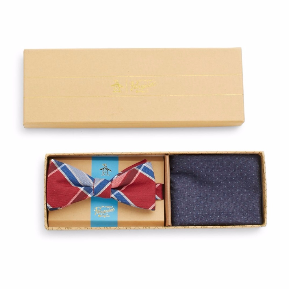 New Original Penguin Bow Tie & Pocket Square Set