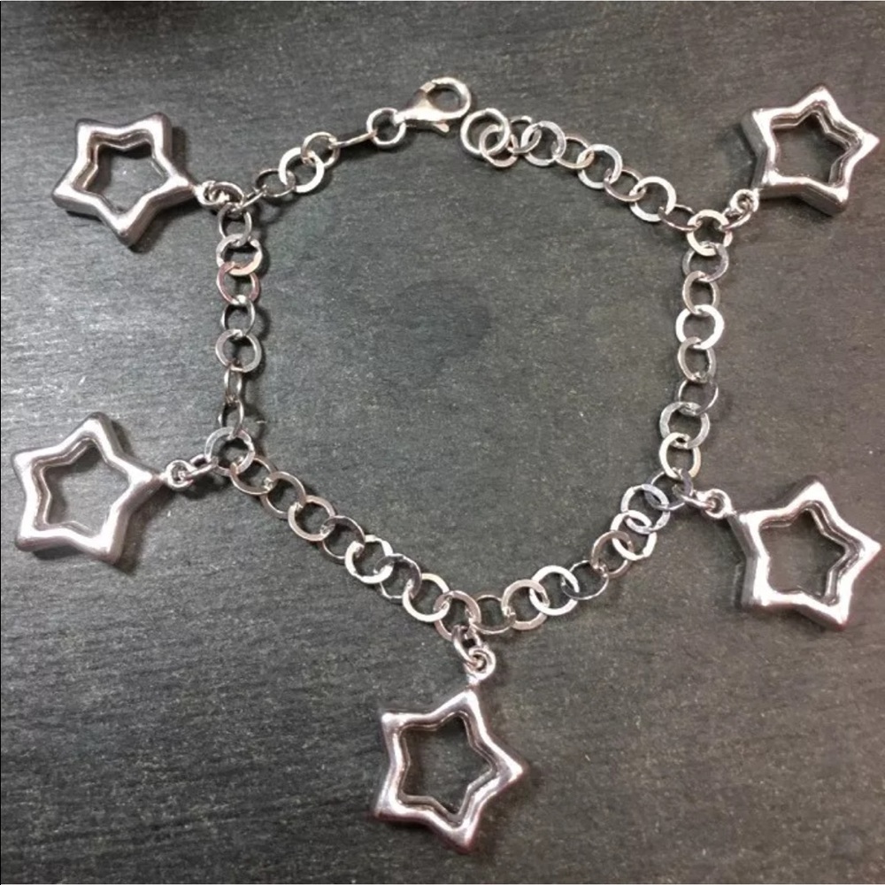 Silver Hollow Star Dangling Charms Link Bracelet