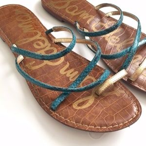 Sam Edelman Size 7.5 Blue & Gold Gillian Sandals Sam Edelman Size 7.5 Blue & Gold Gillian Sandals