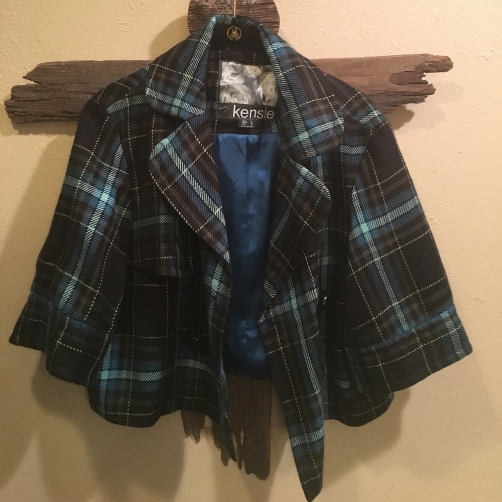 Kensie Black & Blue Plaid Jacket