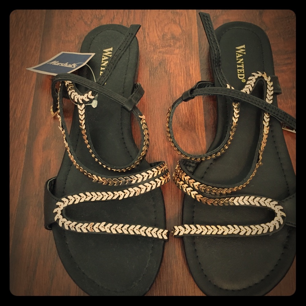Black and gold sandals