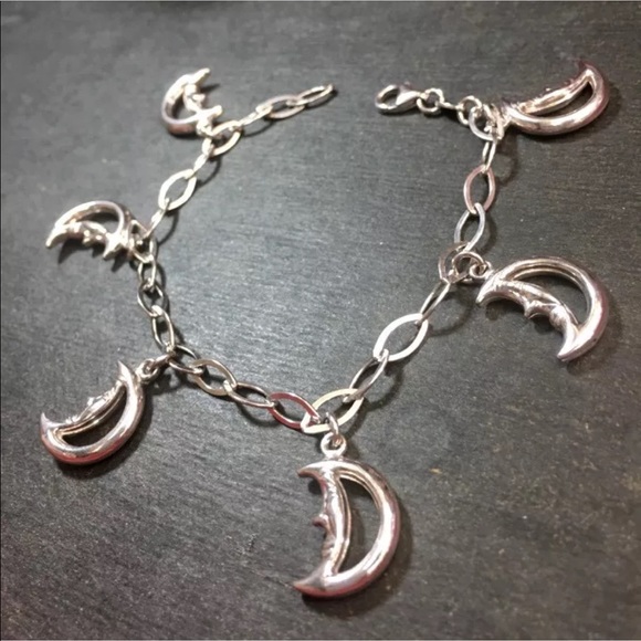 Silver Hollow Moon Dangling Charms Link Bracelet - Picture 2 of 3