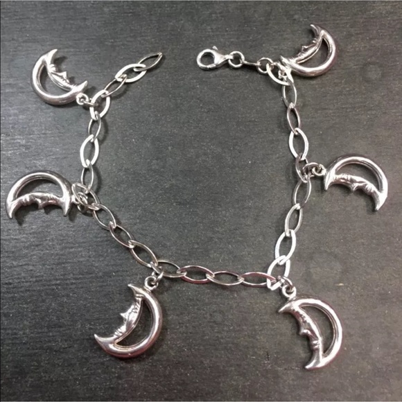 Silver Hollow Moon Dangling Charms Link Bracelet - Picture 3 of 3