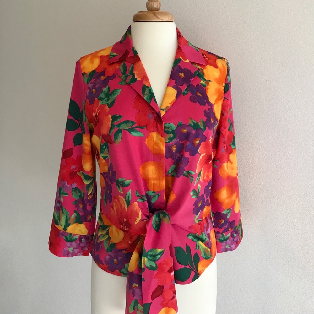 Jones New York Signature Tie Waist Blouse - Picture 1 of 7