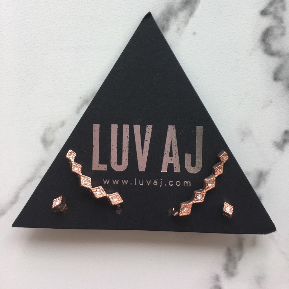 Luv AJ rose gold earring set.