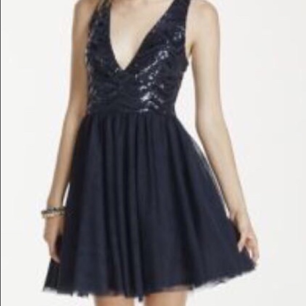 Sequined navy short dress