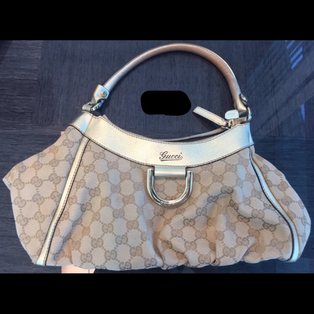 Gucci Beige and Gold Monogrammed Purse