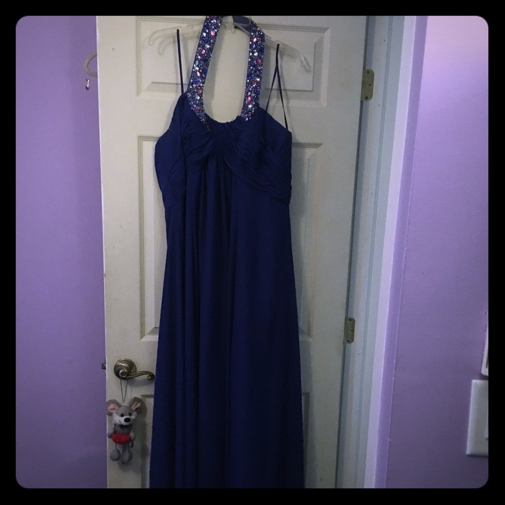 Faviana halter gown in navy blue 16W