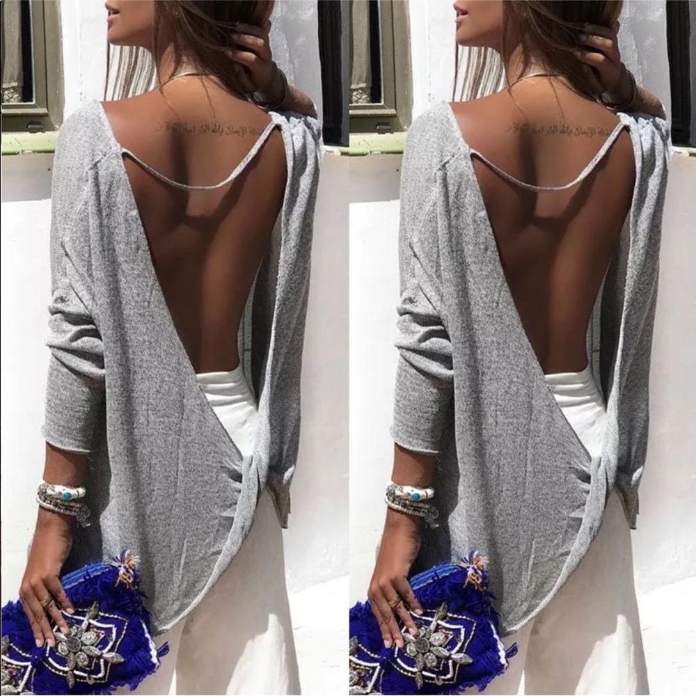 New! Sexy Open Back Long Sleeve Jersey Tunic - Picture 2 of 5